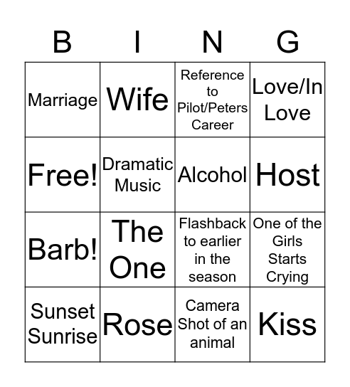 Bachelor Bingo! Bingo Card