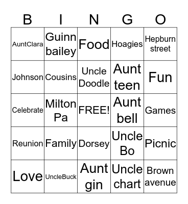 Family Bingo Card