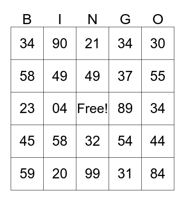 Number BINGO Card