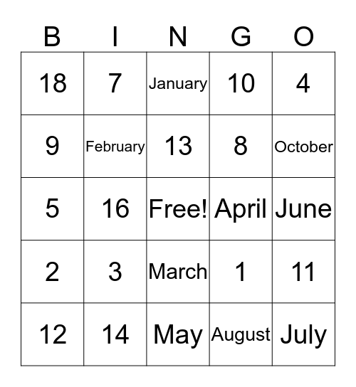 Meses Bingo Card