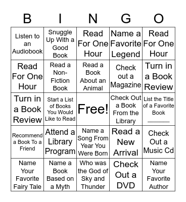 Adult Summer Reading Bingo Card