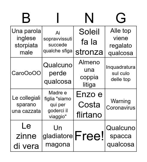 Pechino Express Bingo Card