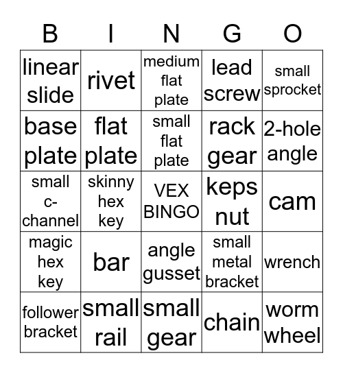 VEX Parts Bingo Card