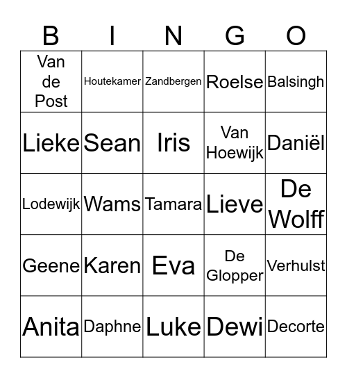 voornaam-achternaam Bingo Card
