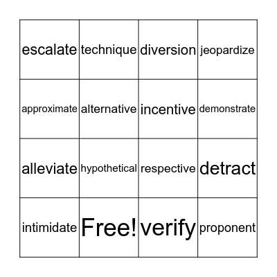 Vocabulary Bingo Card