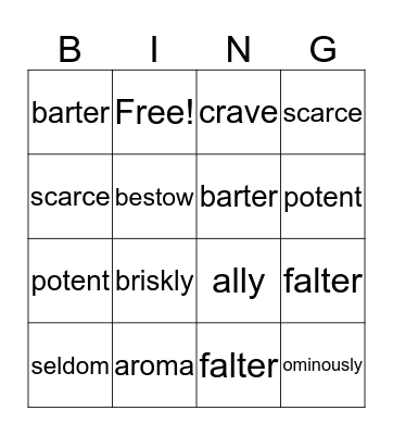 Vocabulary Bingo Card