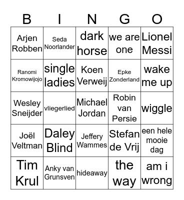 sporters-sport/ liedje-zanger(es) Bingo Card