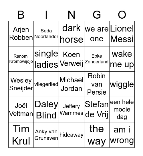 sporters-sport/ liedje-zanger(es) Bingo Card