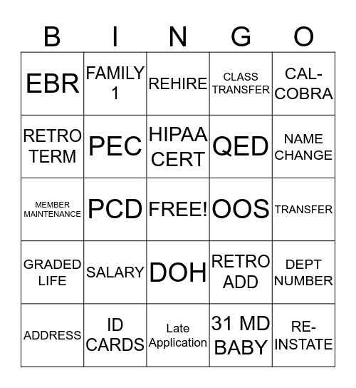 Eligibility  Bingo Card