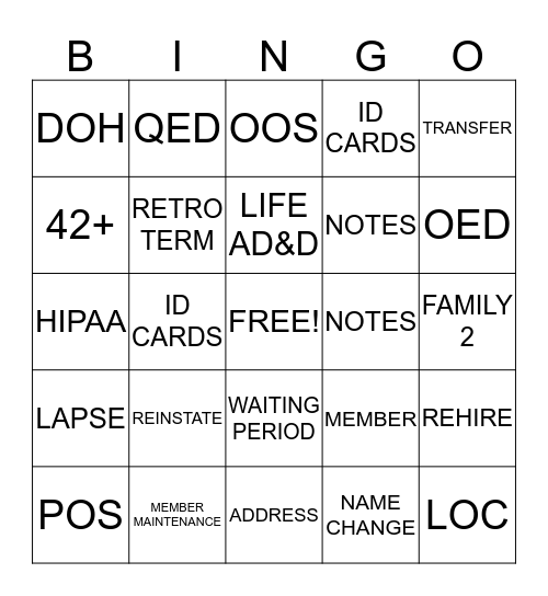 ELIGIBILITY Bingo Card