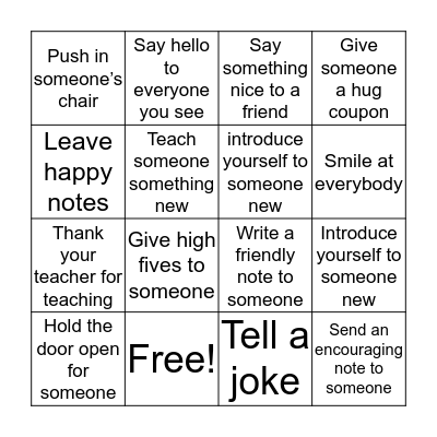 Random Act of kindness Bingo Card