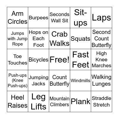 Fitness Bingo  Bingo Card