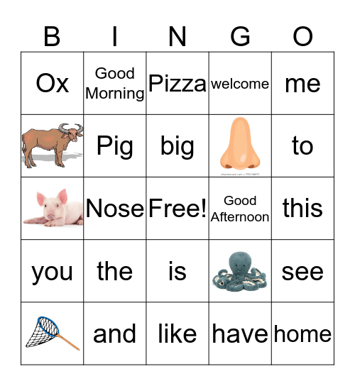 Vocabulary Review  Bingo Card