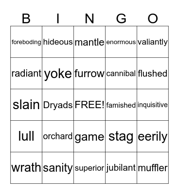 Vocabulary Bingo Card