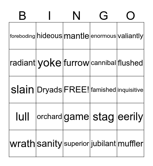 Vocabulary Bingo Card