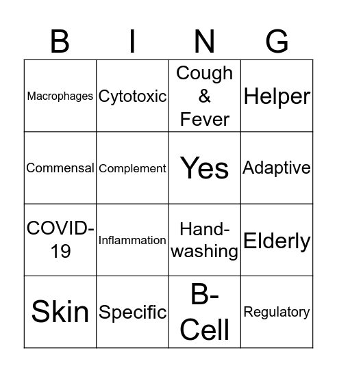 Immune System Bingo Card