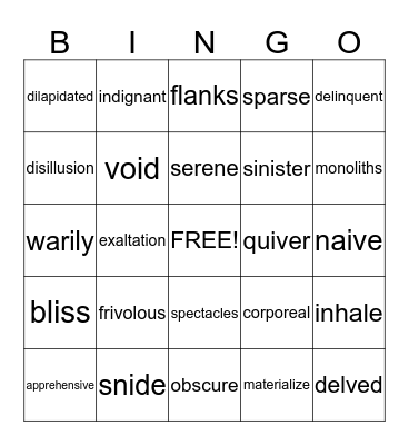 Vocabulary Bingo Card