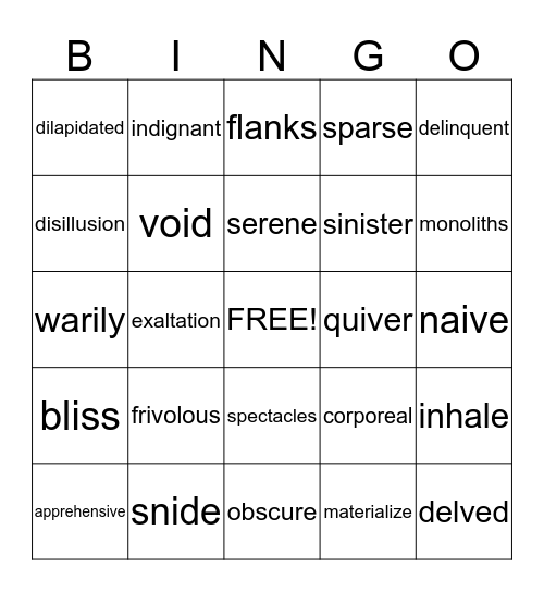 Vocabulary Bingo Card