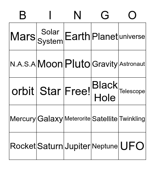 Space Bingo  Bingo Card