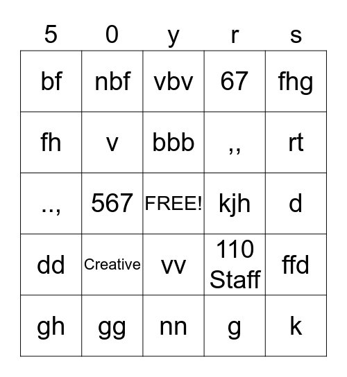 Merricks 50 yrs  Bingo Card