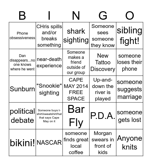 Cape May BINGO!!! Bingo Card
