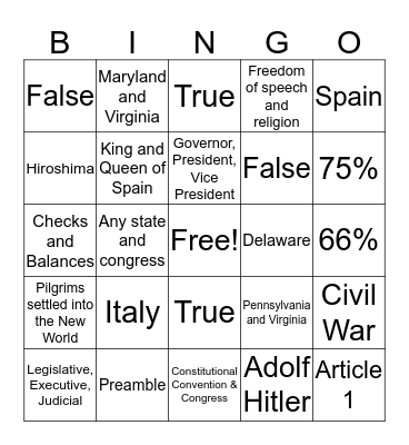 History :) Bingo Card