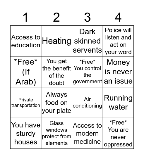 Arab Bingo Card