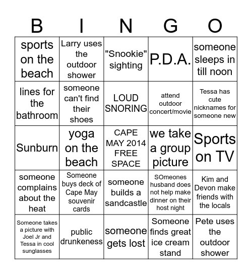 Cape May BINGO!!! Bingo Card
