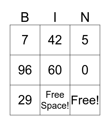 MATH BINGO! Bingo Card