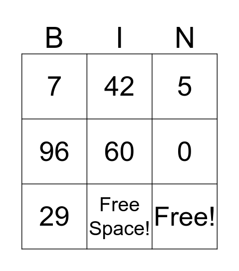 MATH BINGO! Bingo Card