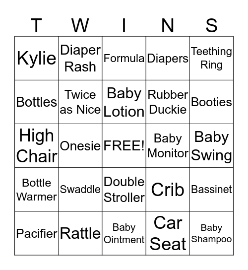 T-W-I-N-S Bingo Card