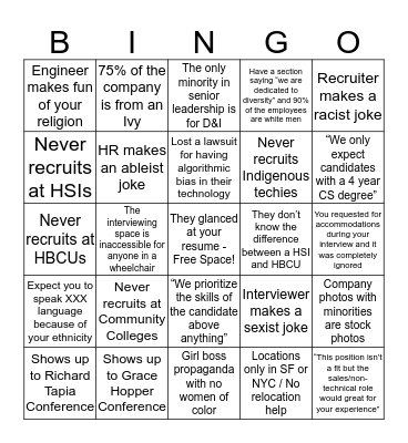 Tech “Diversity” Recruitment Bingo Card