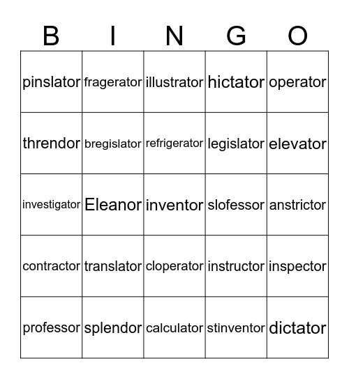 -or Bingo Card