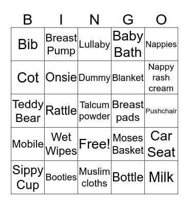 Baby Bingo Card