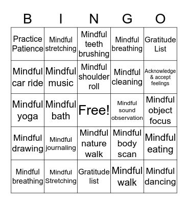 Mindfulness Bingo Card