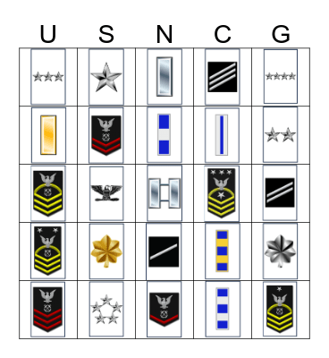 US NAVY/COAST GUARD Bingo Card