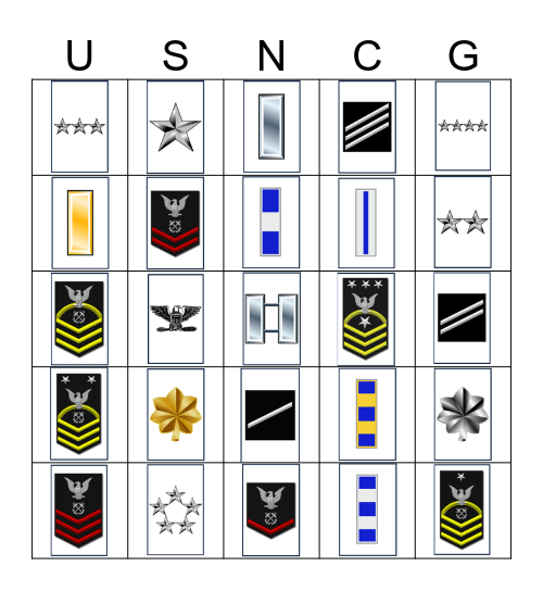 US NAVY/COAST GUARD Bingo Card