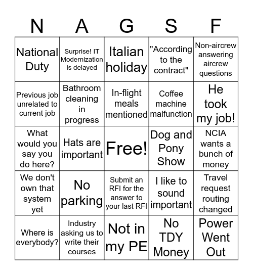 NAGSF Bingo Card