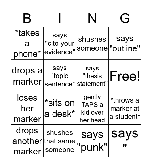 Ms. Klein Bingo Card