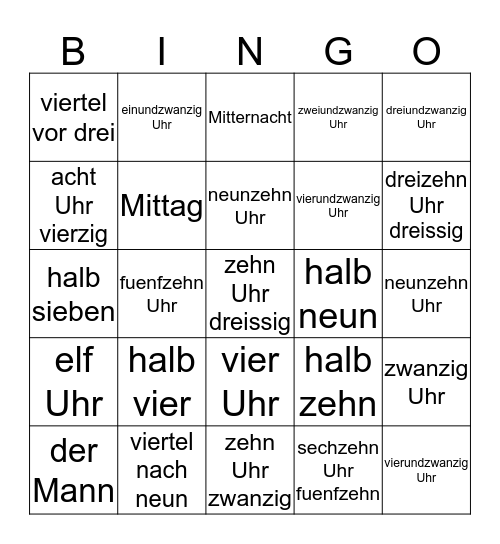 March 11 Bingo German 1 Unit 2 Bingo Card