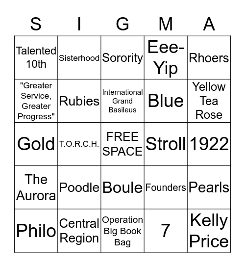 Sigma Bingo Card