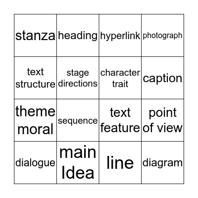 Academic Vocabulary  Bingo Card