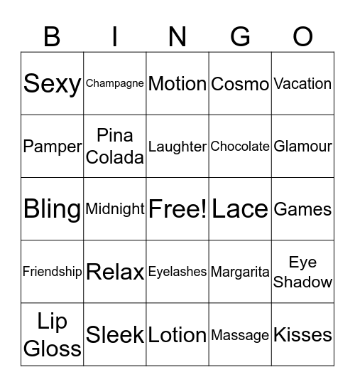 GIRLS NIGHT OUT Bingo Card