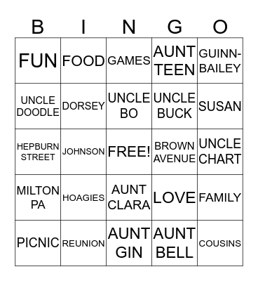 FAMILY BINGO Card