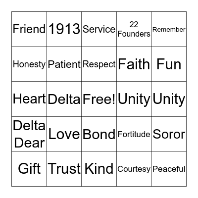 Sisterhood Bingo Card