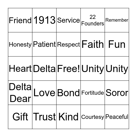 Sisterhood Bingo Card