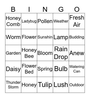 Honey Bee Bingo Card