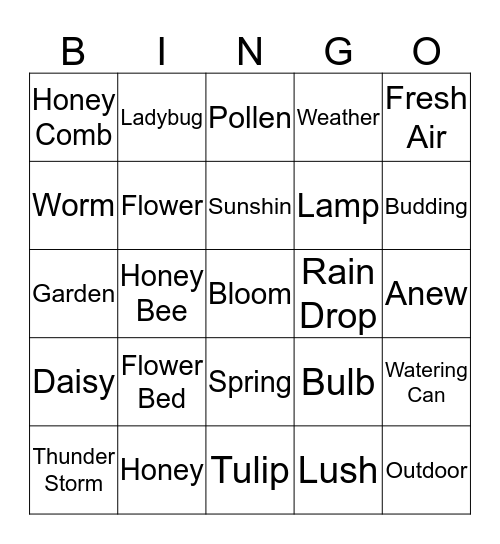 Honey Bee Bingo Card