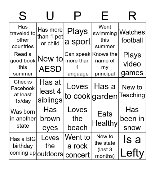 Finding Your SuperFriends!! Bingo Card