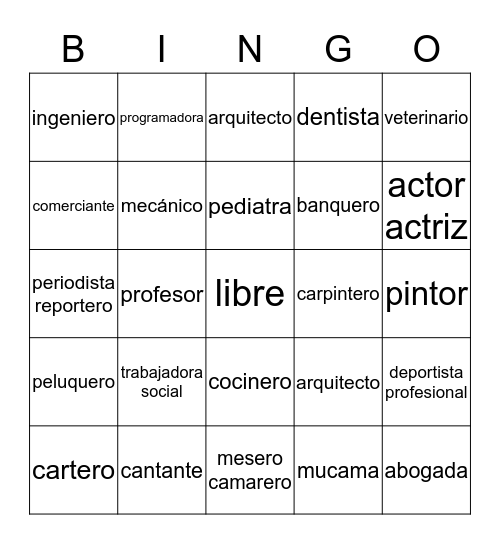 Profesiones Bingo Card